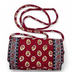 Vera Bradley Folding Wallet Red Leaf Floral Pattern Crossbody Removable Strap